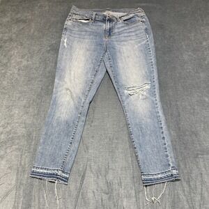 Old Navy Curvy Skinny Jeans Womens 8/28 Blue Denim Cotton Distressed Frayed Hem